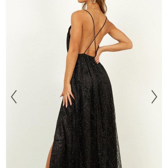 Showpo Pixi Maxi Dress NWT black glitter - Picture 2 of 3